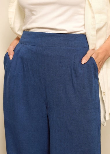 M&Co Navy Blue Cropped Wide Leg Linen Trousers