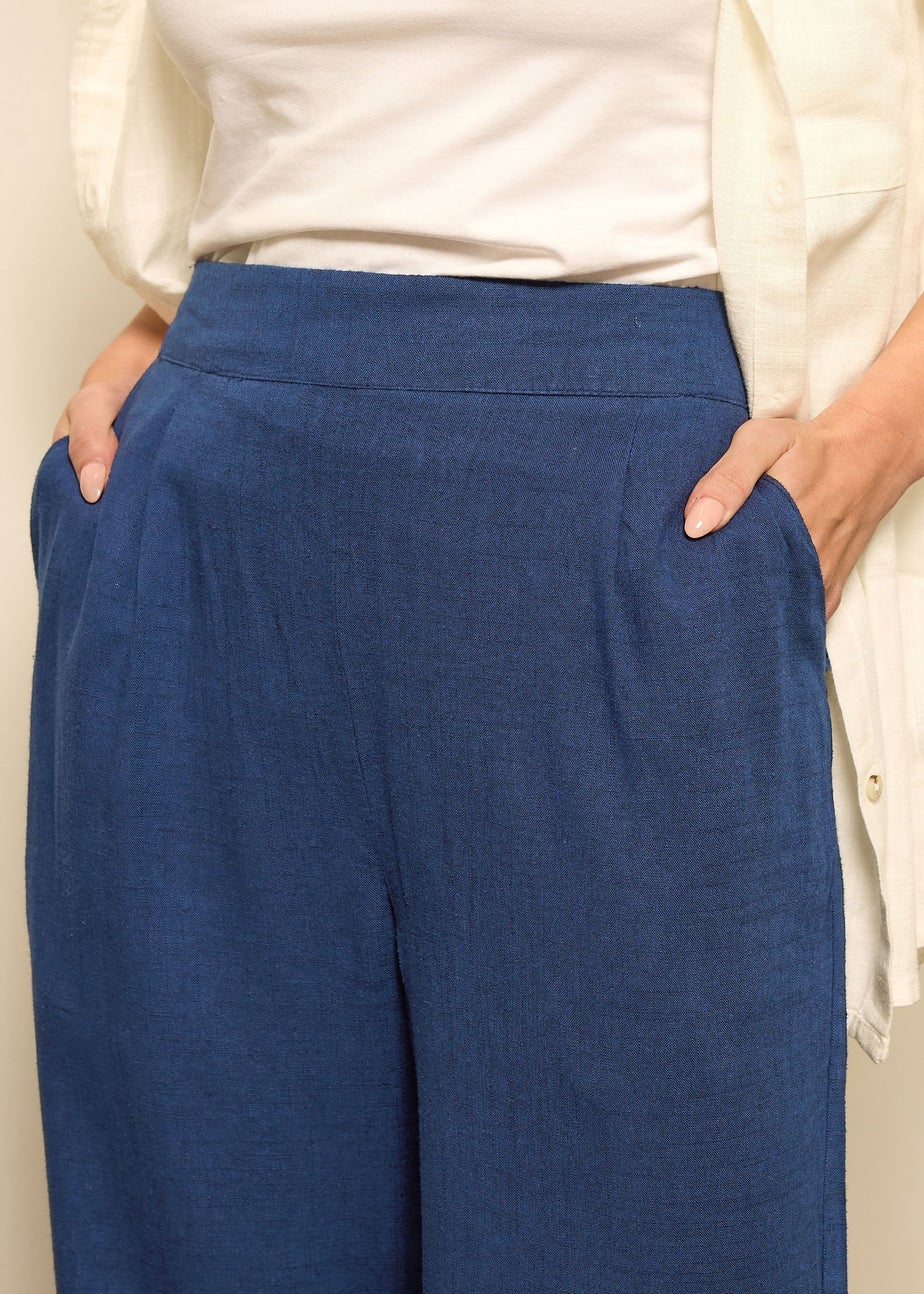 M&Co Navy Blue Cropped Wide Leg Linen Trousers
