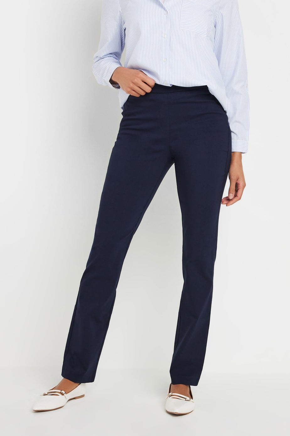 M&Co Navy Blue Straight Leg Bengaline Formal Trousers