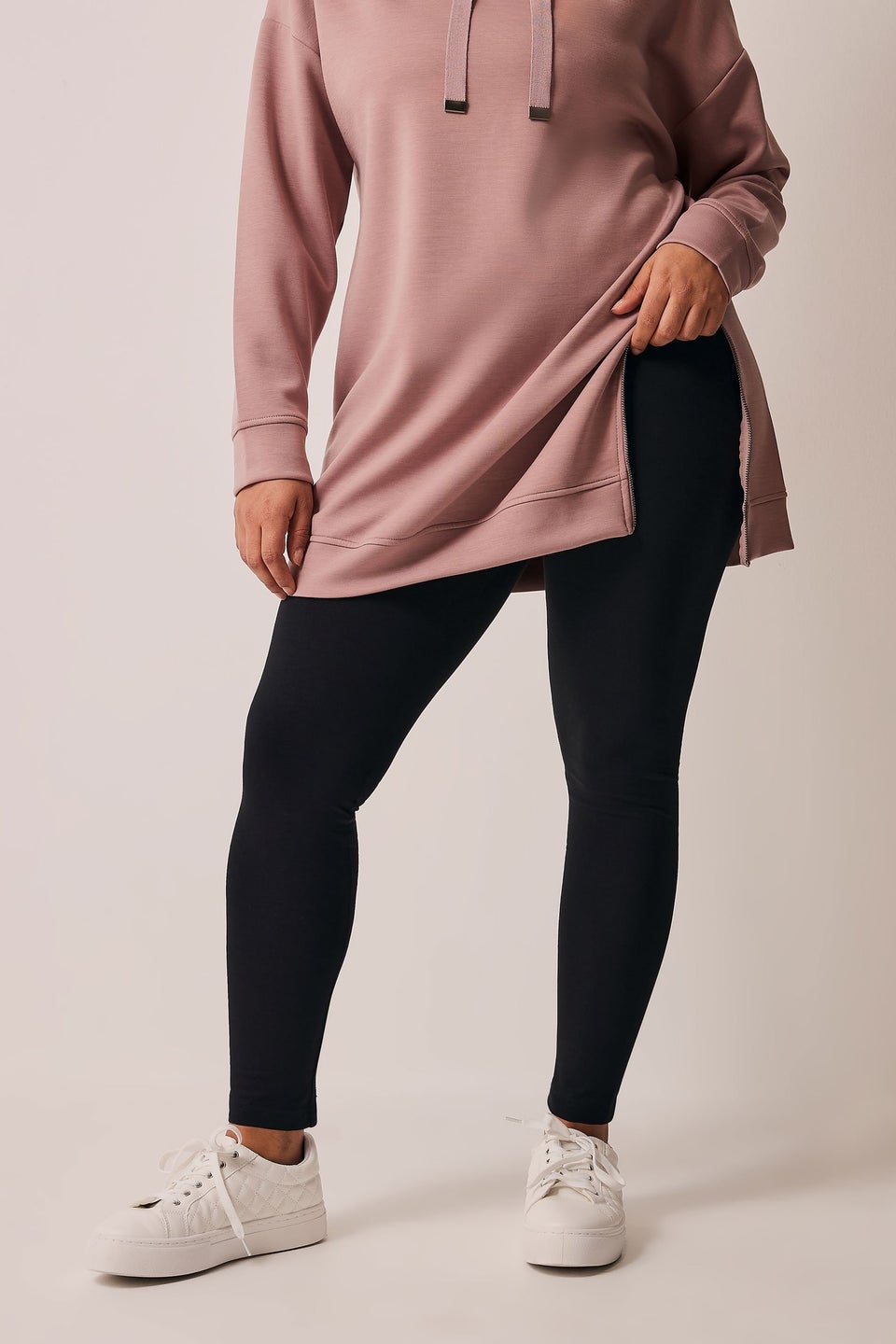 Evans Curve Black Cotton Stretch Leggings