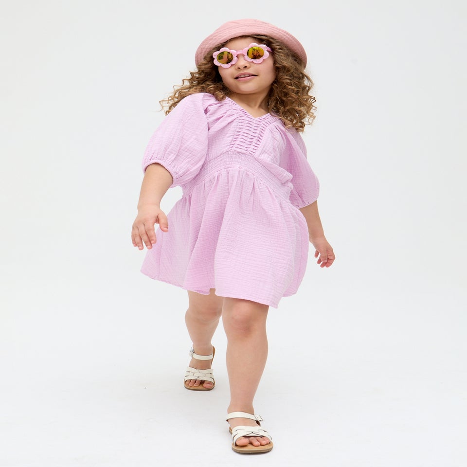 Raffya Kids Purple Soipoi Ruched V-neck Dress (3-9 Years)