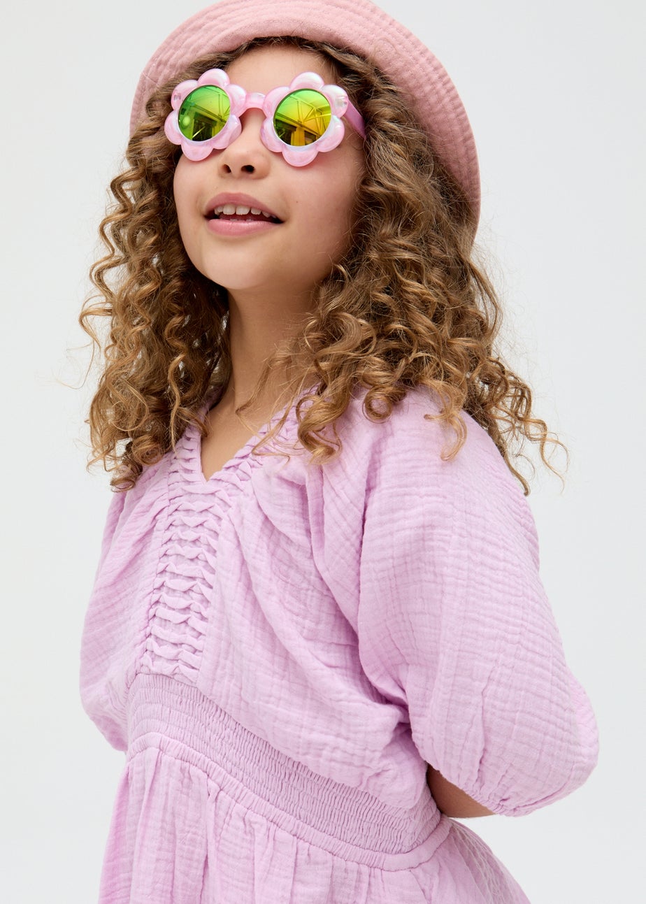 Raffya Kids Purple Soipoi Ruched V-neck Dress (3-9 Years)