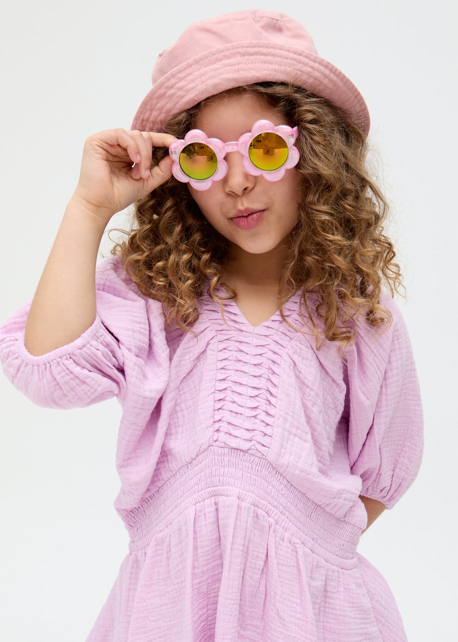 Raffya Kids Purple Soipoi Ruched V-neck Dress (3-9 Years)