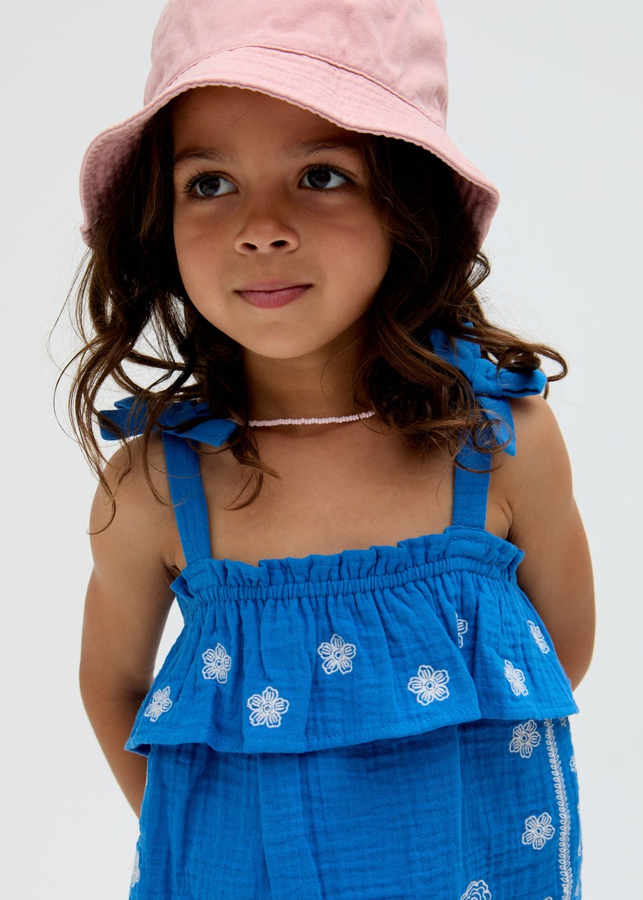 Raffya Kids Blue Savvanah Frill Neck All Over Embroidered Co-ord Set (3-9 Years)