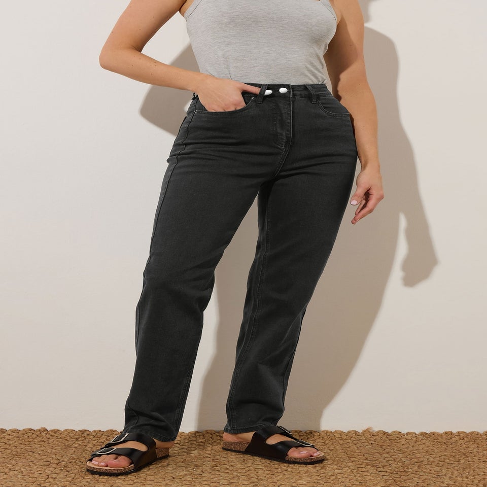 Long Tall Sally Black Washed UNA Stretch Mom Jeans