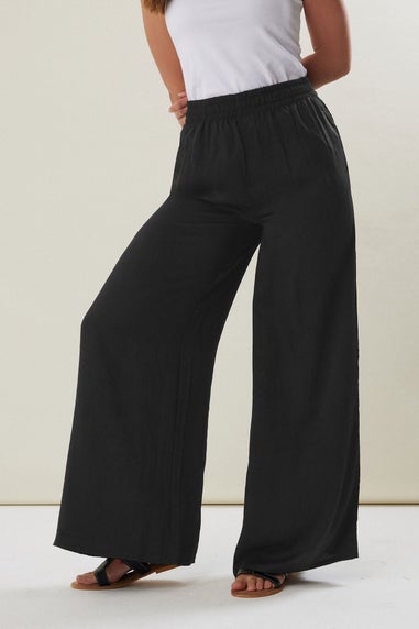 Long Tall Sally Black Matt Satin Wide Leg Trousers