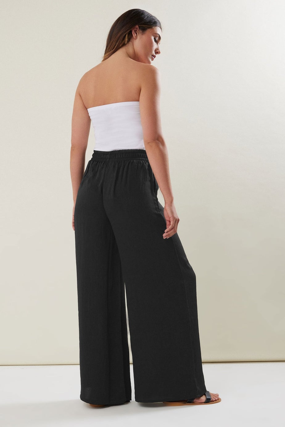 Long Tall Sally Black Matt Satin Wide Leg Trousers