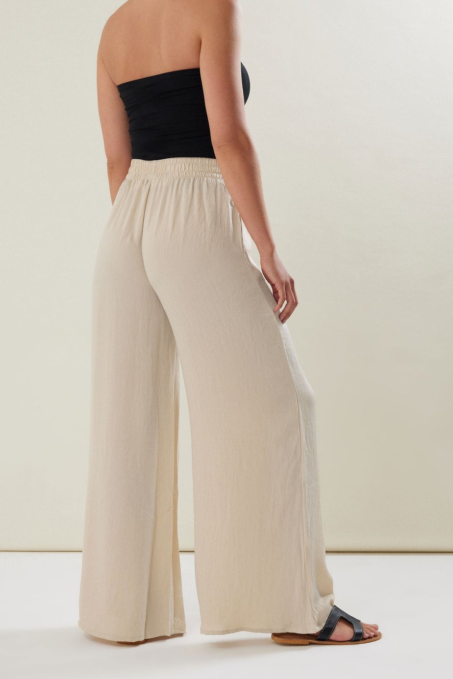 Long Tall Sally Stone Brown Matt Satin Wide Leg Trousers