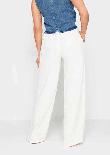 Long Tall Sally White Linen Tie Waist Wide Leg Trousers
