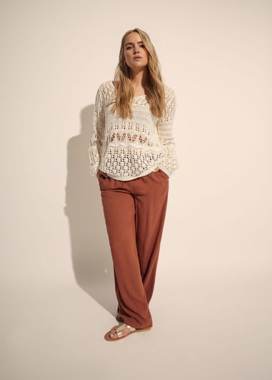 Long Tall Sally Rust Orange Linen Tie Waist Trousers