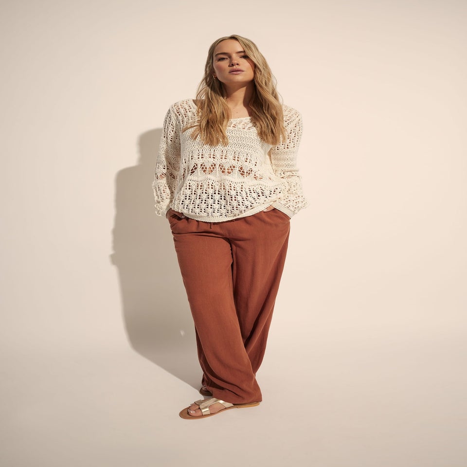 Long Tall Sally Rust Orange Linen Tie Waist Trousers