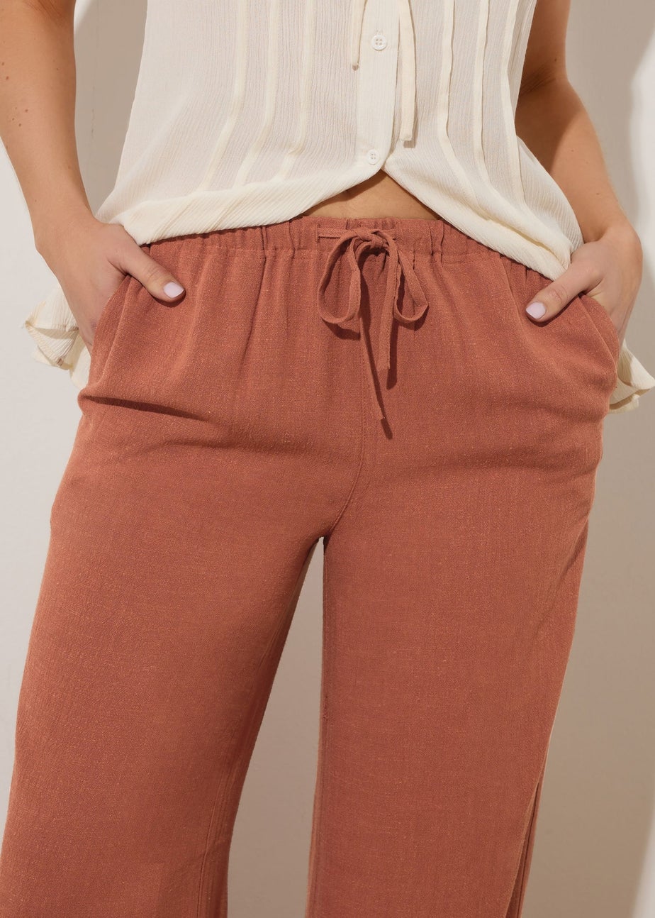 Long Tall Sally Rust Orange Linen Tie Waist Trousers