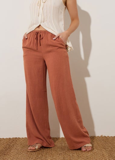 Long Tall Sally Rust Orange Linen Tie Waist Trousers