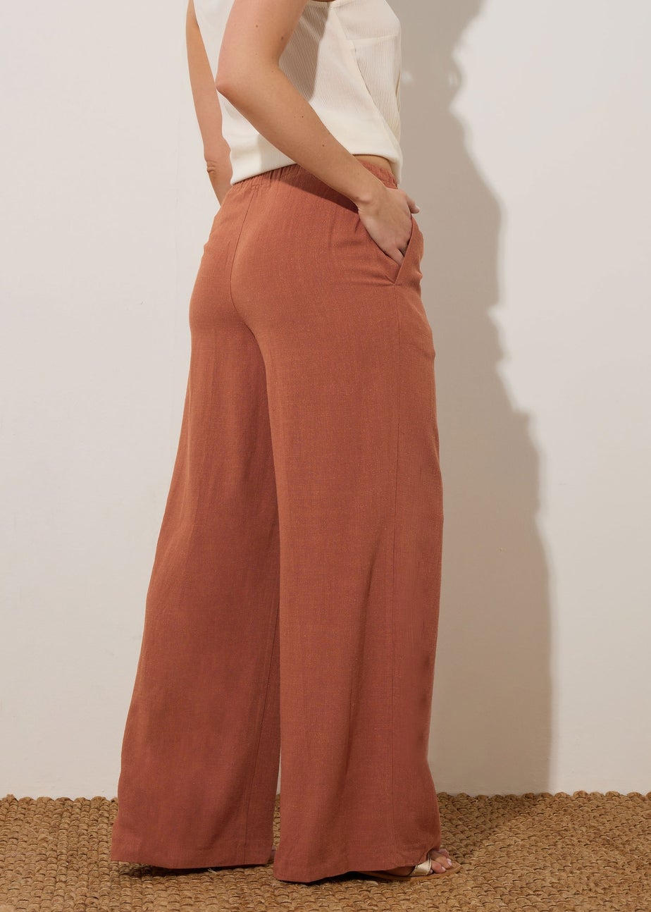 Long Tall Sally Rust Orange Linen Tie Waist Trousers