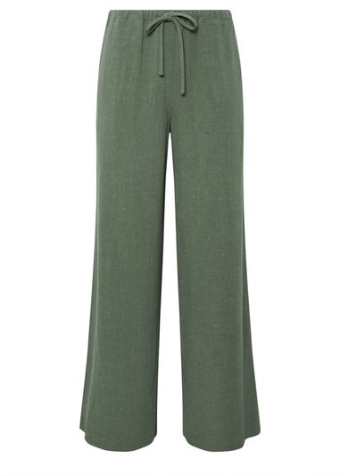 Long Tall Sally Khaki Green Linen Tie Waist Trousers