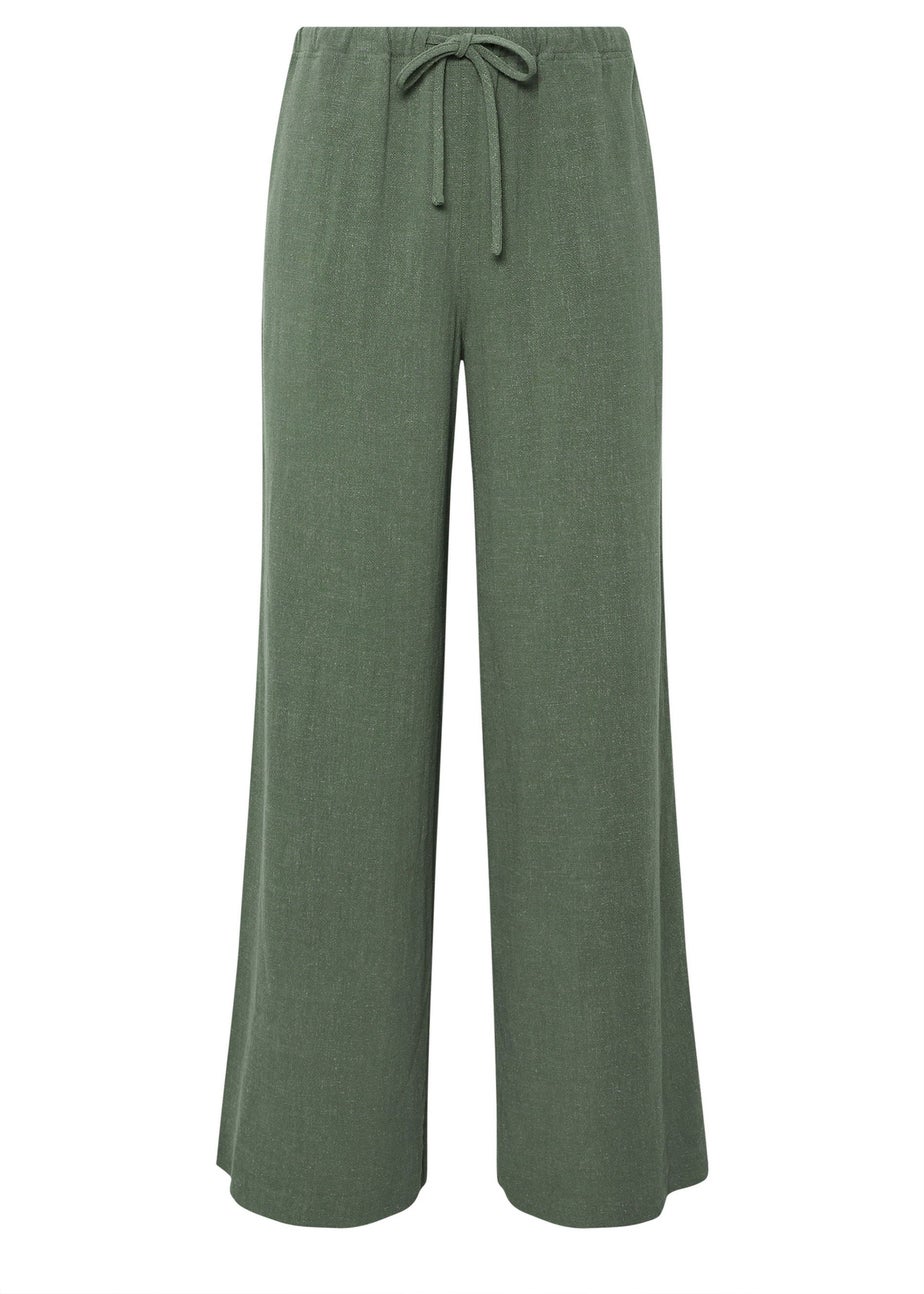 Long Tall Sally Khaki Green Linen Tie Waist Trousers