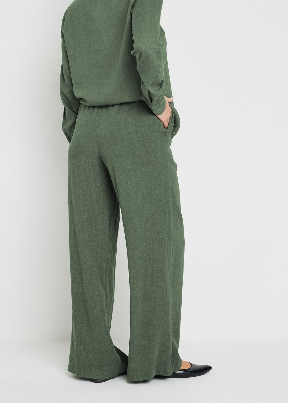 Long Tall Sally Khaki Green Linen Tie Waist Trousers