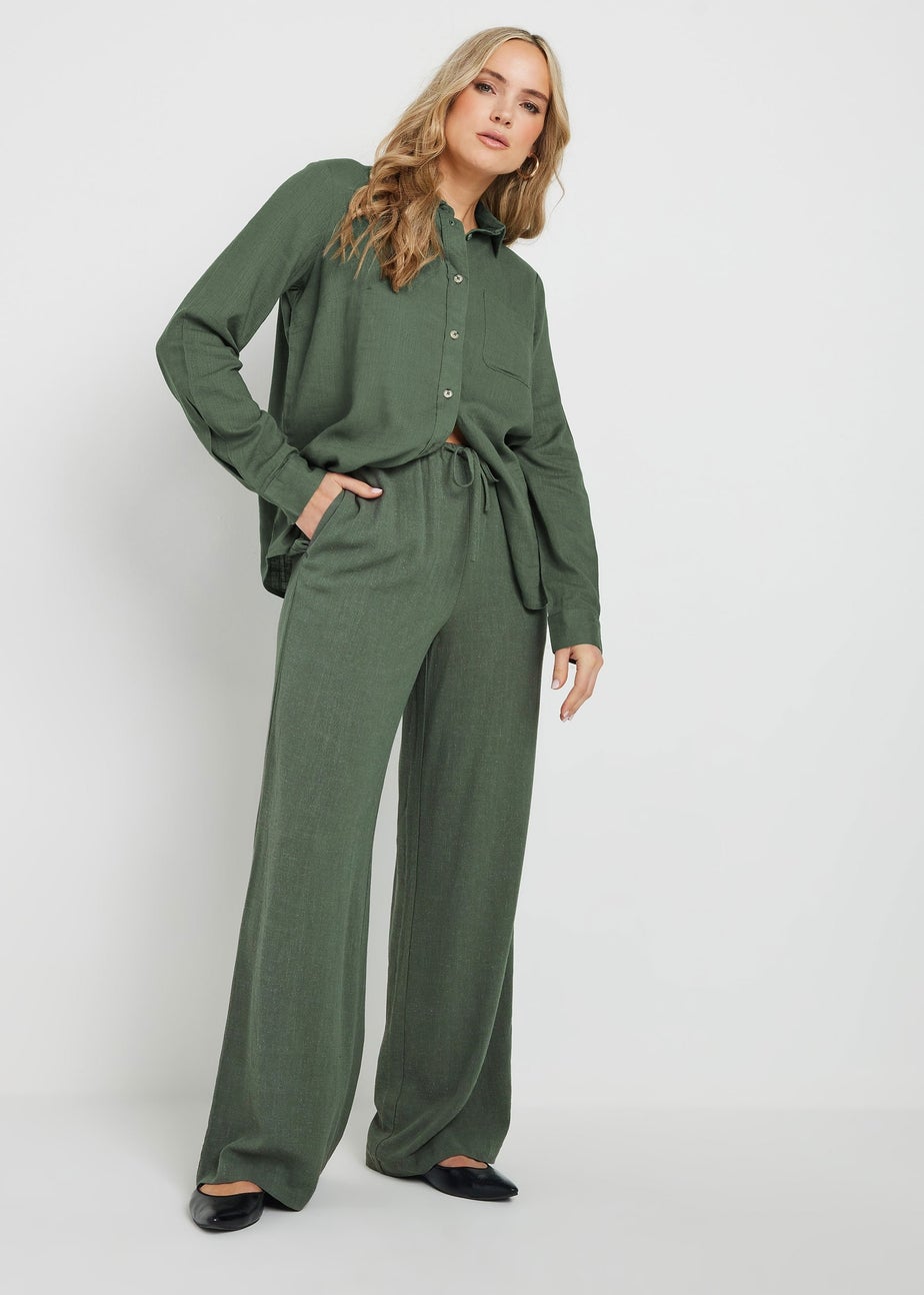 Long Tall Sally Khaki Green Linen Tie Waist Trousers