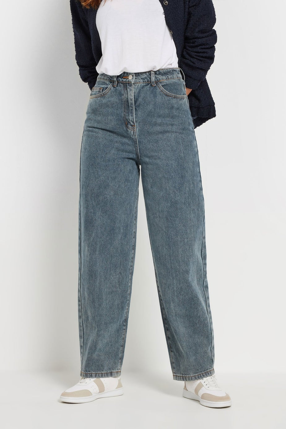 Long Tall Sally Blue Mid Wash Barrel Leg Jeans