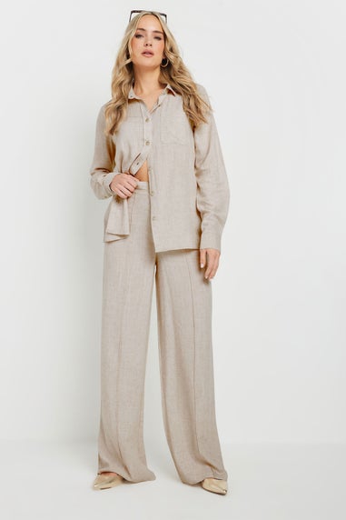 Long Tall Sally Stone Brown Linen Pleated Wide Leg Trousers