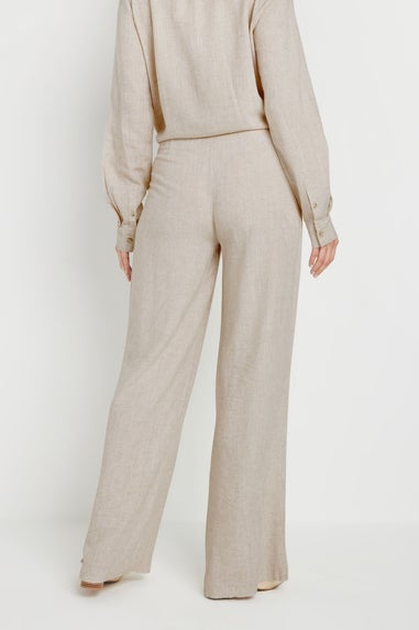 Long Tall Sally Stone Brown Linen Pleated Wide Leg Trousers