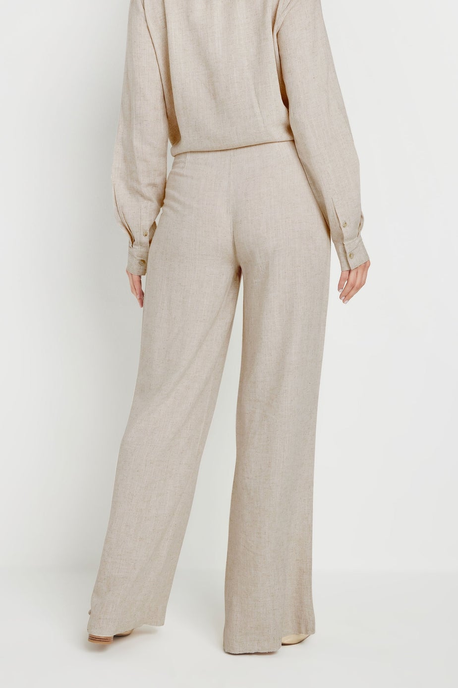 Long Tall Sally Stone Brown Linen Pleated Wide Leg Trousers