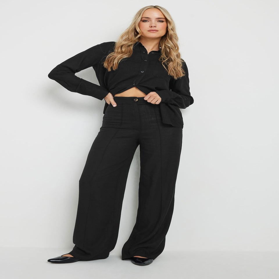 Long Tall Sally Black Linen Pleated Wide Leg Trousers
