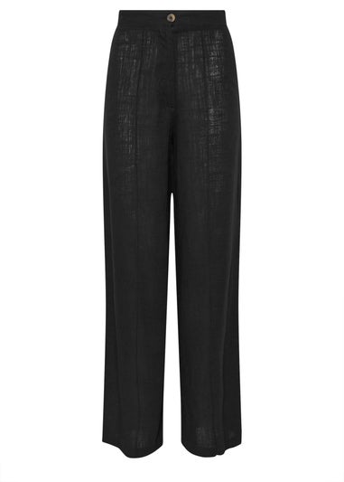 Long Tall Sally Black Linen Pleated Wide Leg Trousers