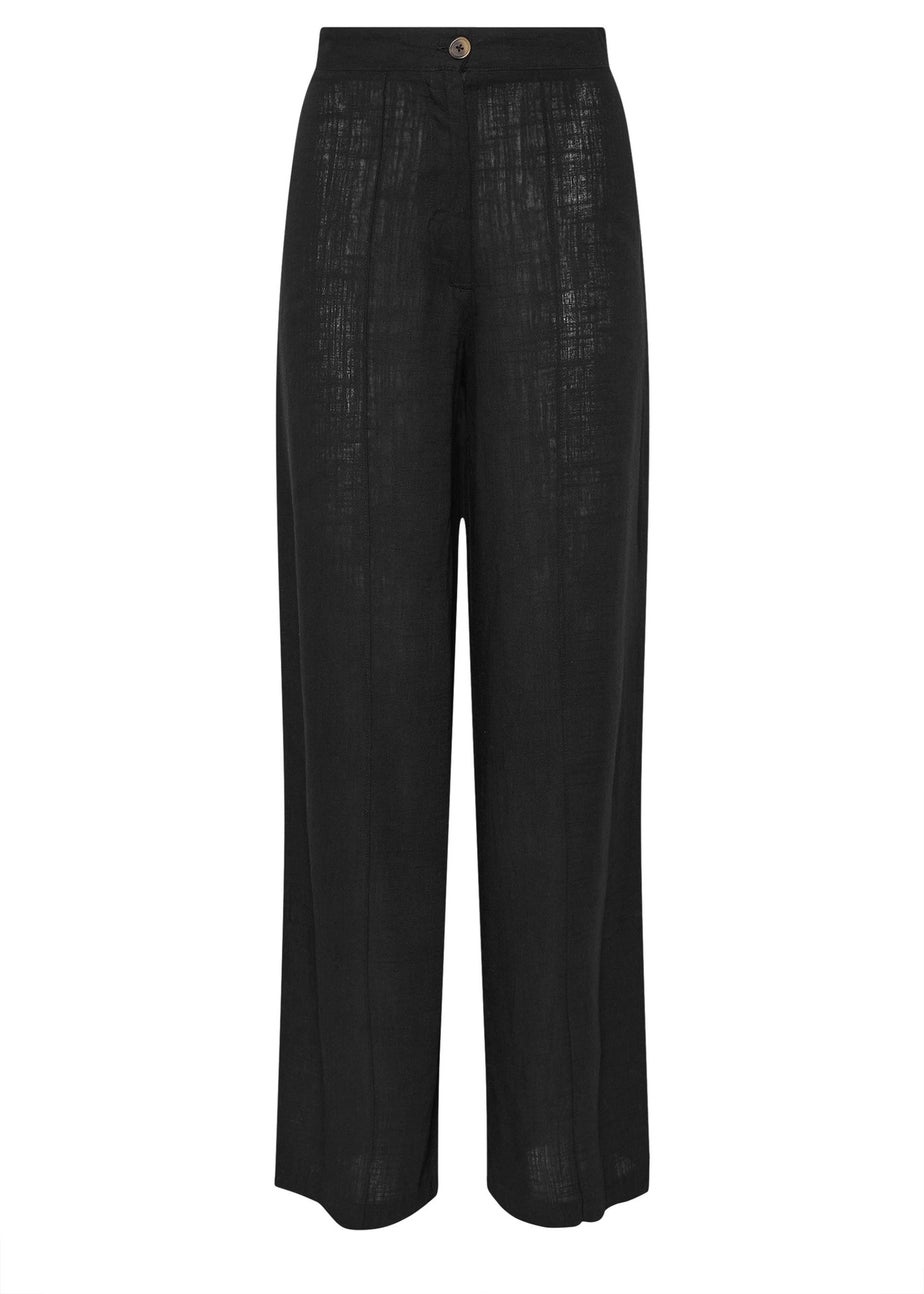 Long Tall Sally Black Linen Pleated Wide Leg Trousers