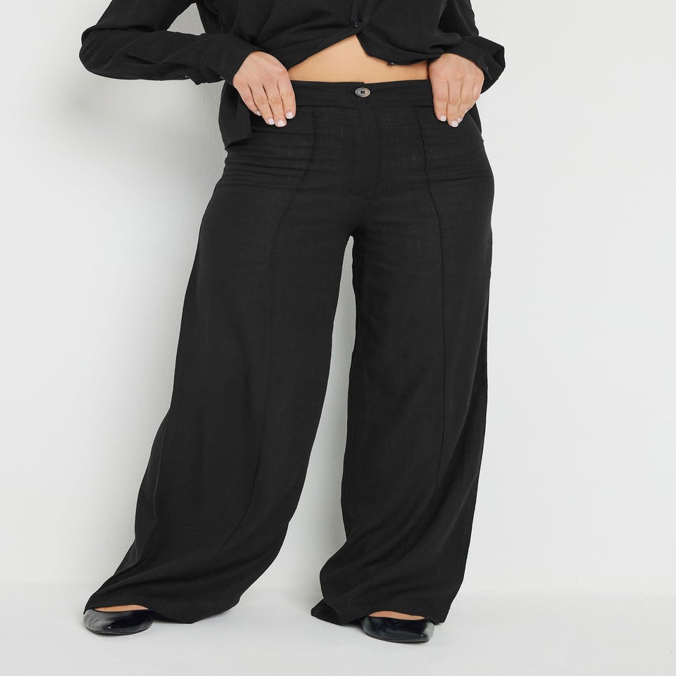 Long Tall Sally Black Linen Pleated Wide Leg Trousers
