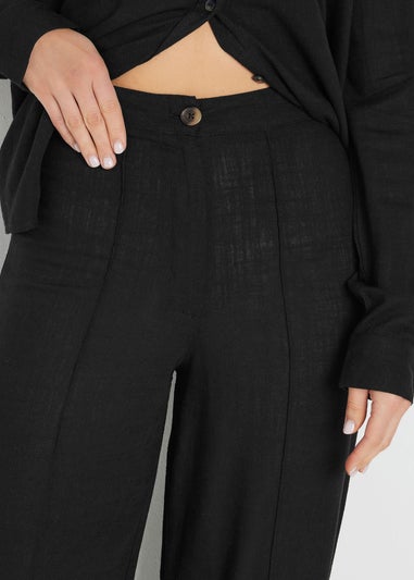 Long Tall Sally Black Linen Pleated Wide Leg Trousers