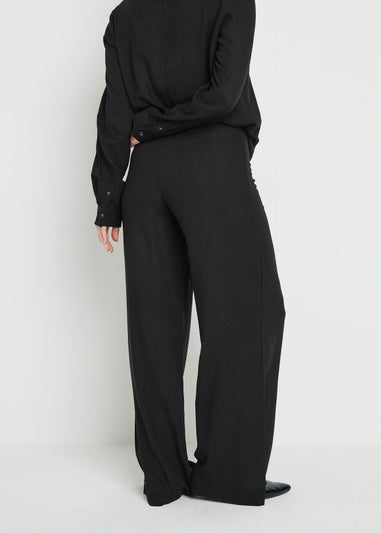 Long Tall Sally Black Linen Pleated Wide Leg Trousers