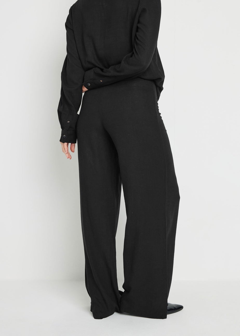 Long Tall Sally Black Linen Pleated Wide Leg Trousers
