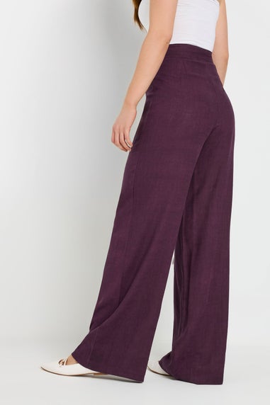 Long Tall Sally Purple Linen Pleated Wide Leg Trousers