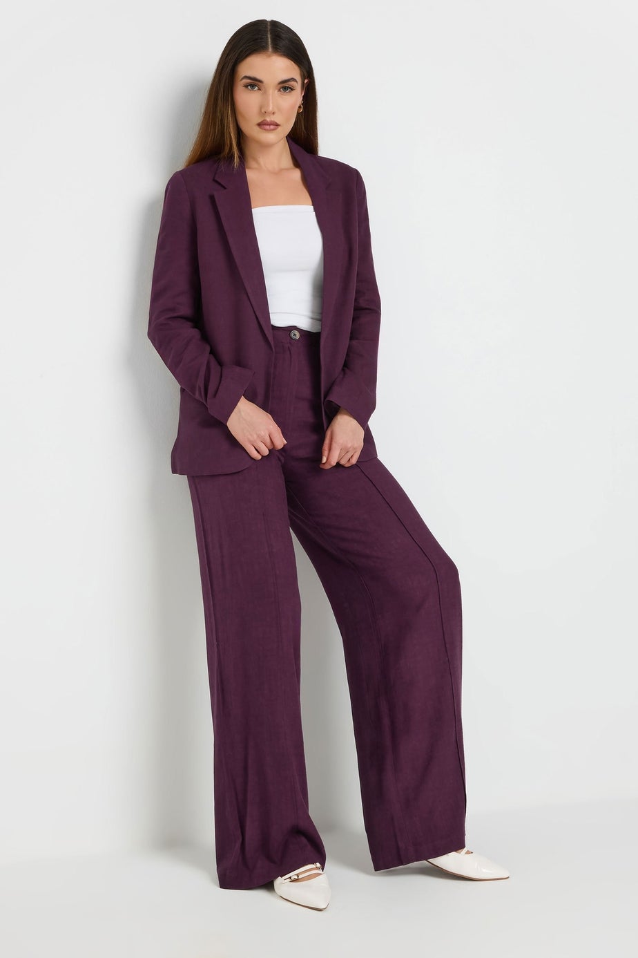 Long Tall Sally Purple Linen Pleated Wide Leg Trousers