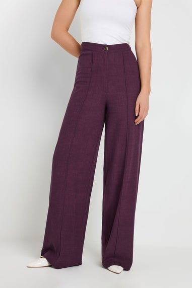 Long Tall Sally Purple Linen Pleated Wide Leg Trousers