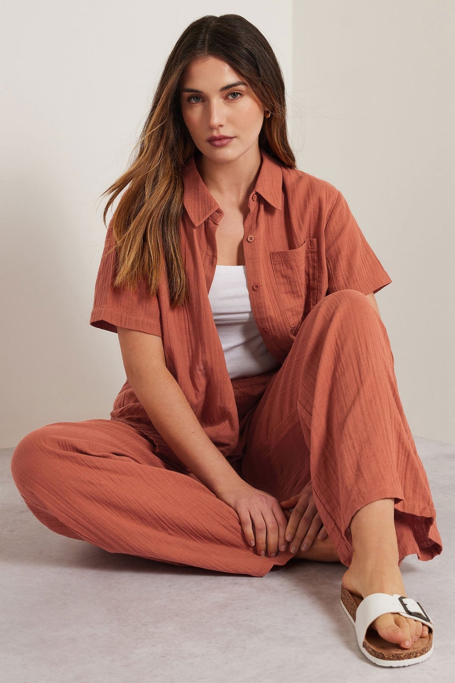 Long Tall Sally Rust Orange Cotton Cheescloth Wide Leg Trousers