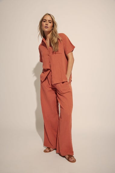 Long Tall Sally Rust Orange Cotton Cheescloth Wide Leg Trousers