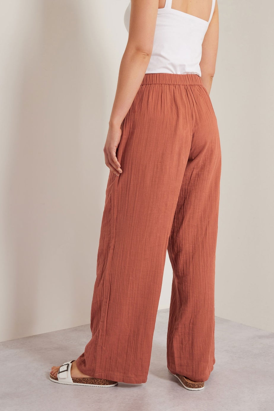 Long Tall Sally Rust Orange Cotton Cheescloth Wide Leg Trousers