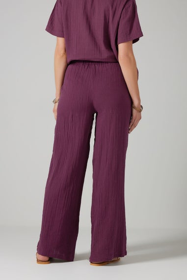 Long Tall Sally Dark Red Cotton Cheescloth Wide Leg Trousers