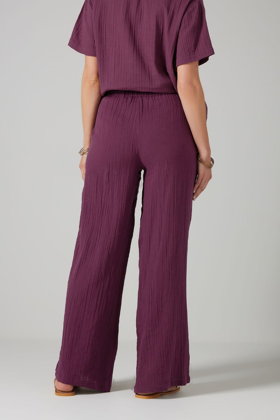 Long Tall Sally Dark Red Cotton Cheescloth Wide Leg Trousers