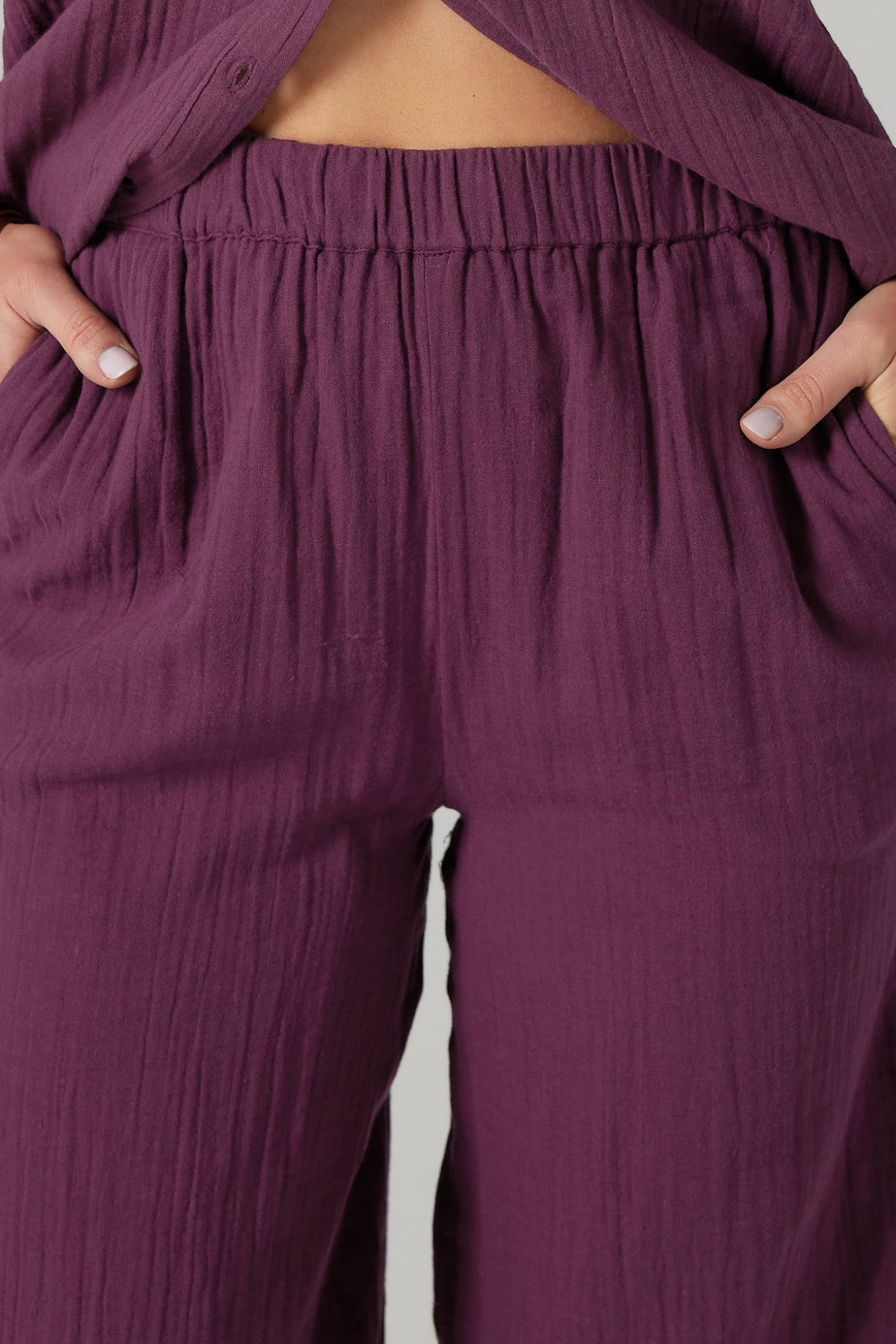 Long Tall Sally Dark Red Cotton Cheescloth Wide Leg Trousers