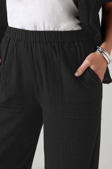 Long Tall Sally Black Cotton Cheescloth Wide Leg Trousers