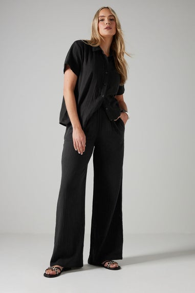 Long Tall Sally Black Cotton Cheescloth Wide Leg Trousers