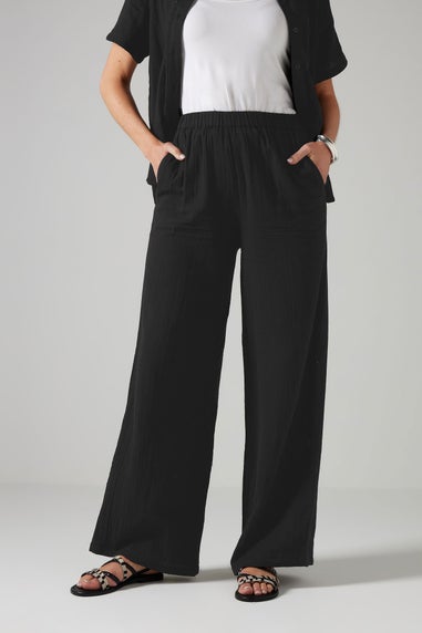 Long Tall Sally Black Cotton Cheescloth Wide Leg Trousers
