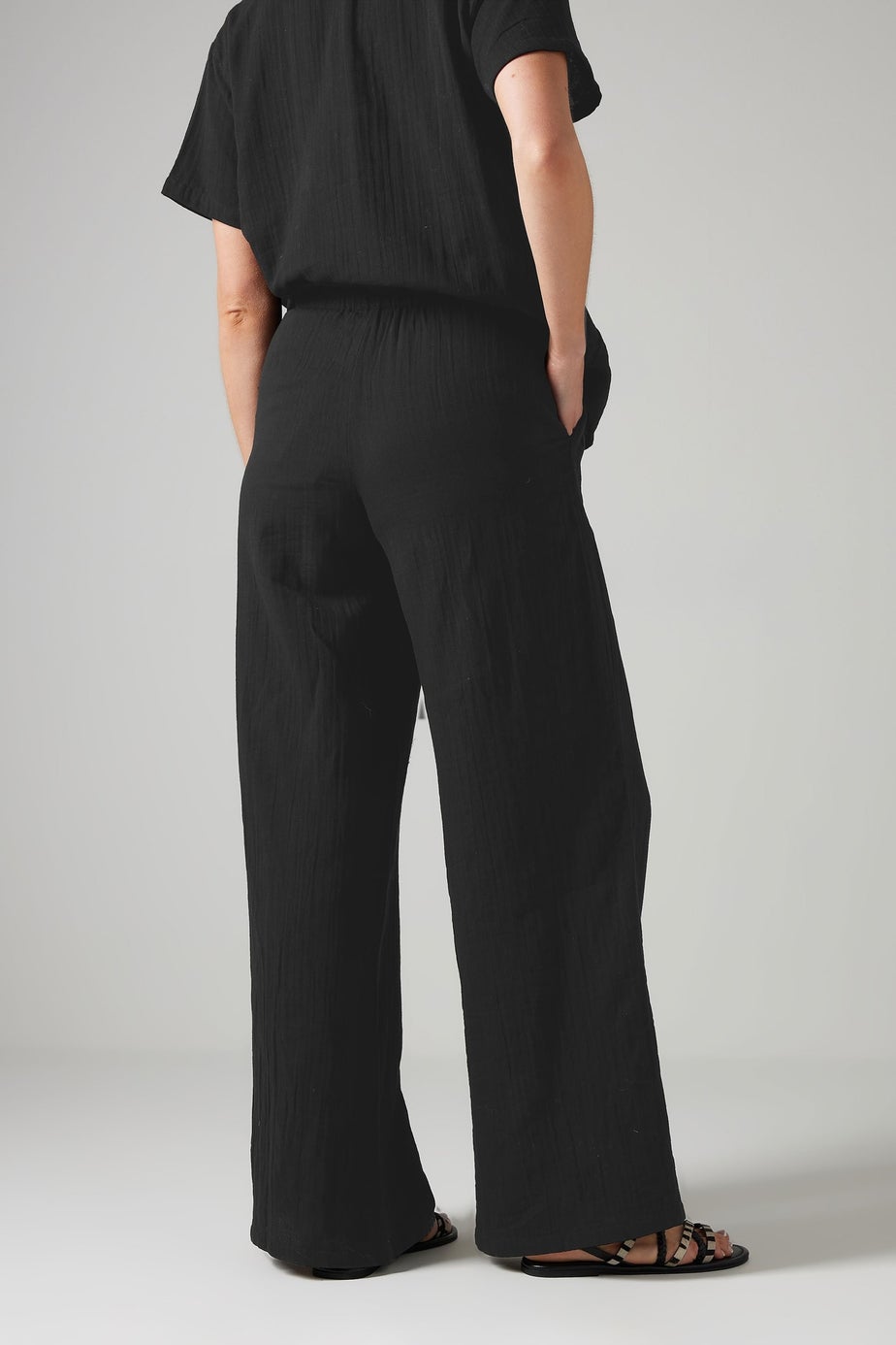 Long Tall Sally Black Cotton Cheescloth Wide Leg Trousers