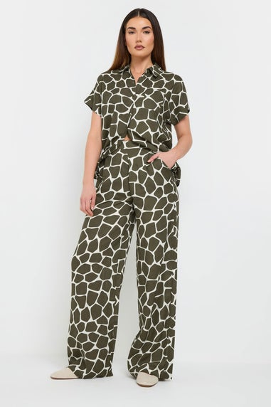 Long Tall Sally Khaki Green Giraffe Print Wide Leg Trousers