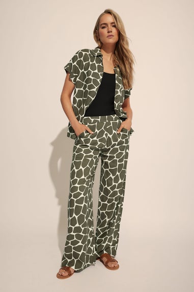 Long Tall Sally Khaki Green Giraffe Print Wide Leg Trousers