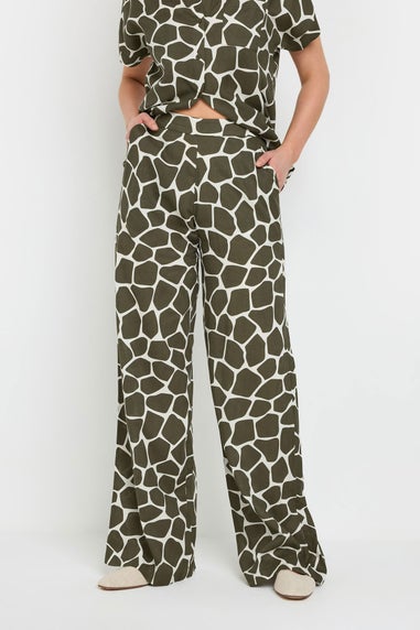 Long Tall Sally Khaki Green Giraffe Print Wide Leg Trousers