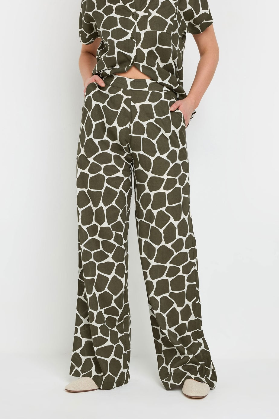Long Tall Sally Khaki Green Giraffe Print Wide Leg Trousers